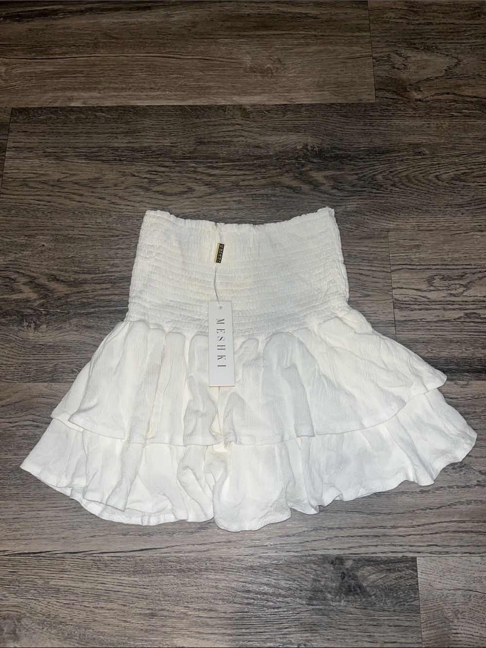 Meshki White Ruffled Tiered Mini Skirt with built in short